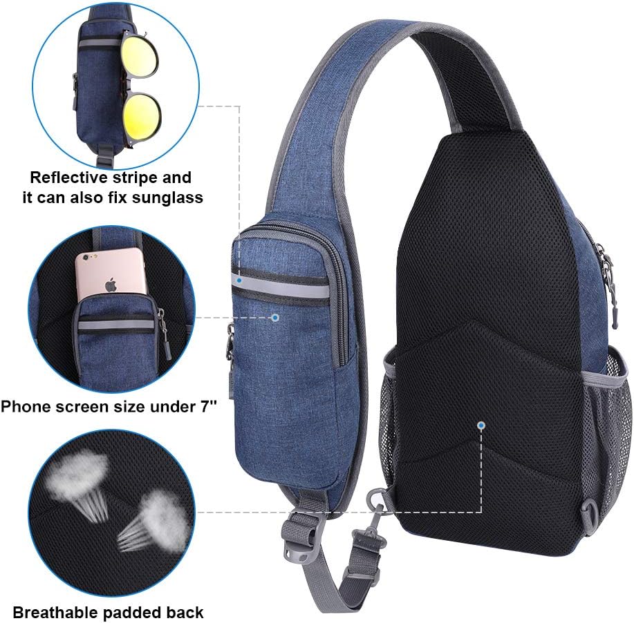 WATERFLY Crossbody Sling Backpack Sling Bag Travel Hiking Chest Bag Daypack (Black) | Small Hiking bag,Multi-compartment storage,Water-resistant,Breathable back pad,Reversible adjustable shoulder strap