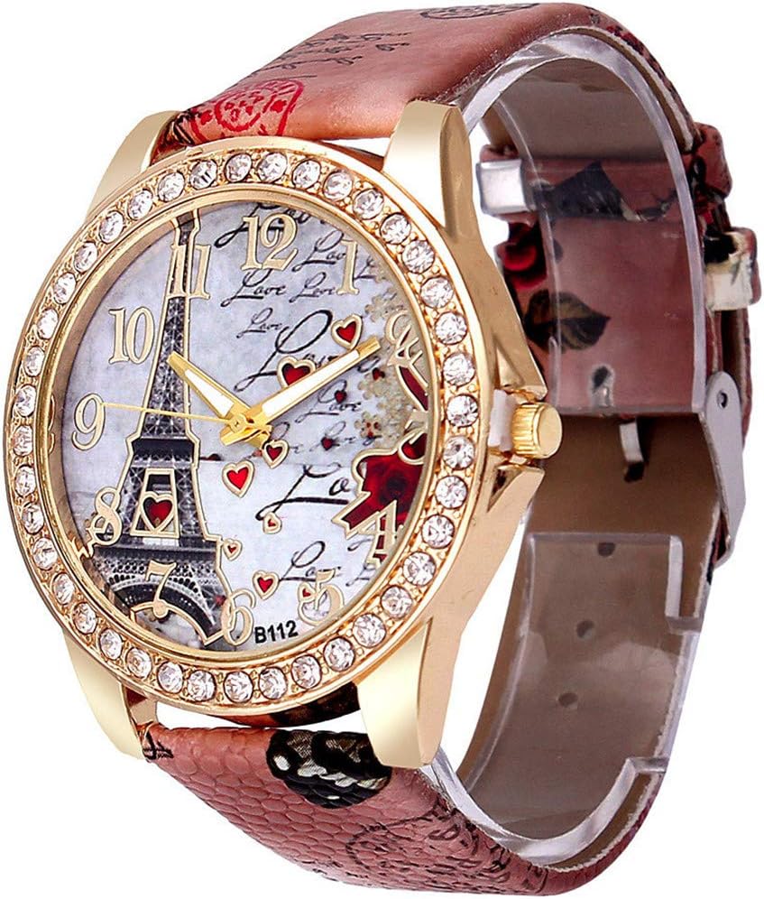 Wholesale PU Leather Strap Watch Mother Day Gift Bling Rhinestone Accented Eiffel Tower Ladies Women Watches