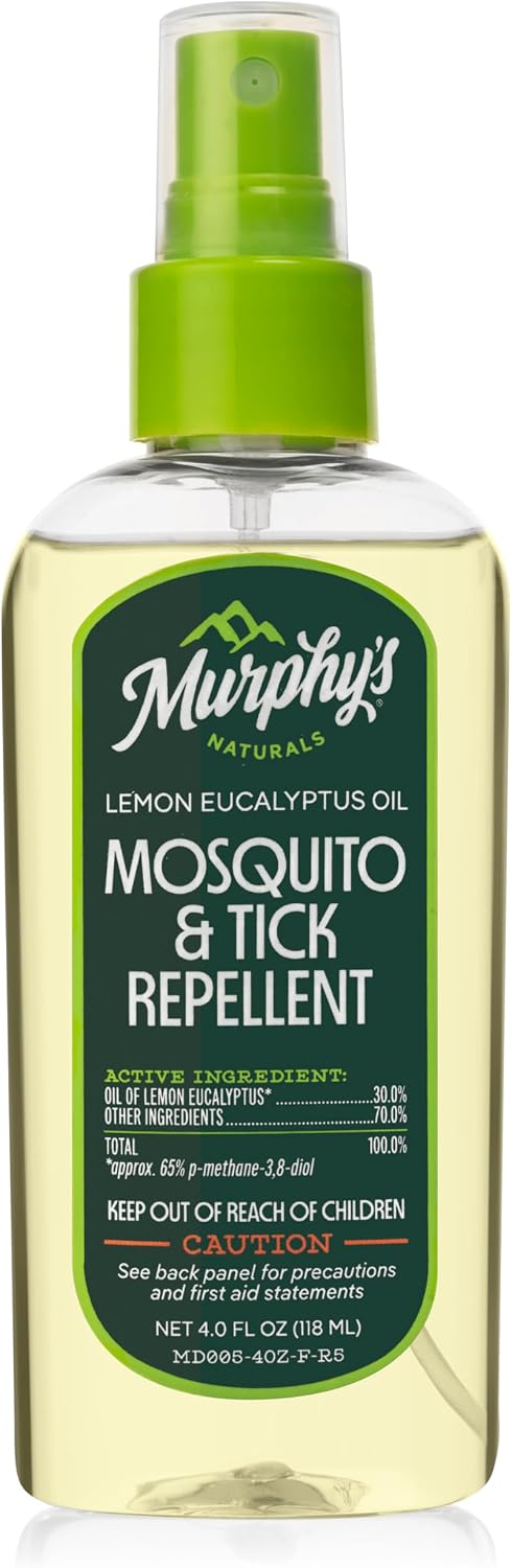 Murphy's Naturals Mosquito & Tick Bug Repellent Spray, 4 fl oz (Pack of 2) | 30% oil of lemon eucalyptus, EPA-registered & DEET-free*; 4 fl oz pump 2-pack protects skin & gear up to 6 hours