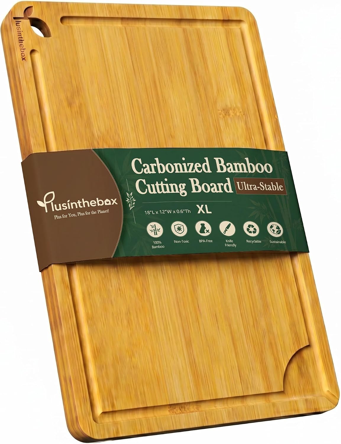 Cutting Boards for Kitchen, Wooden Chopping Board for Meat, Vegetables and Fruit, 18" x 12" XL Deep Carbonized Bamboo Board for Meal Prep, Serving, Daily Cooking and Kitchen Counter