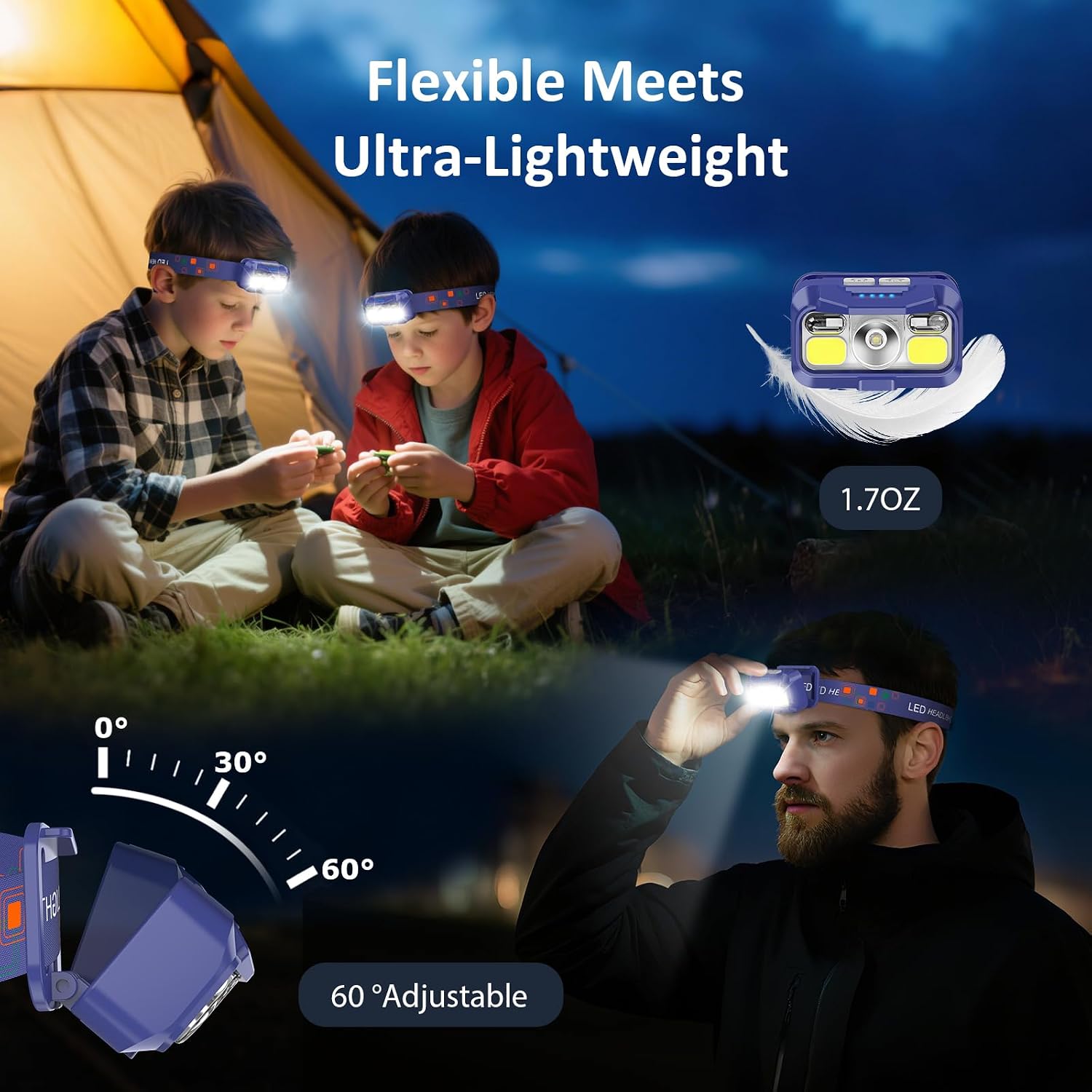 LHKNL Headlamp Rechargeable, Lumen Super Bright Motion Sensor Head Lamp Flashlight, 2-Pack Waterproof LED Headlight with White Red Light