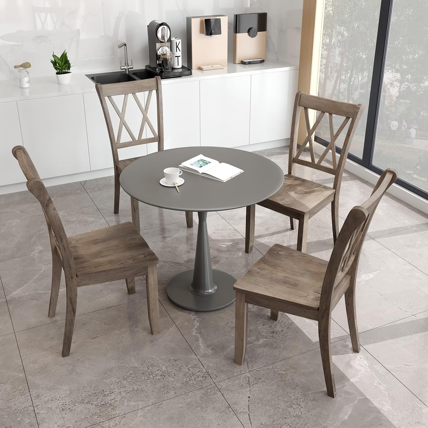 Giantex Set of 2 Dining Chairs, Rubber Wood Dining Room Chair, Farmhouse Dining Side Chairs, Max Load 400 Lbs, Wooden Kitchen Chairs for Home Kitchen
