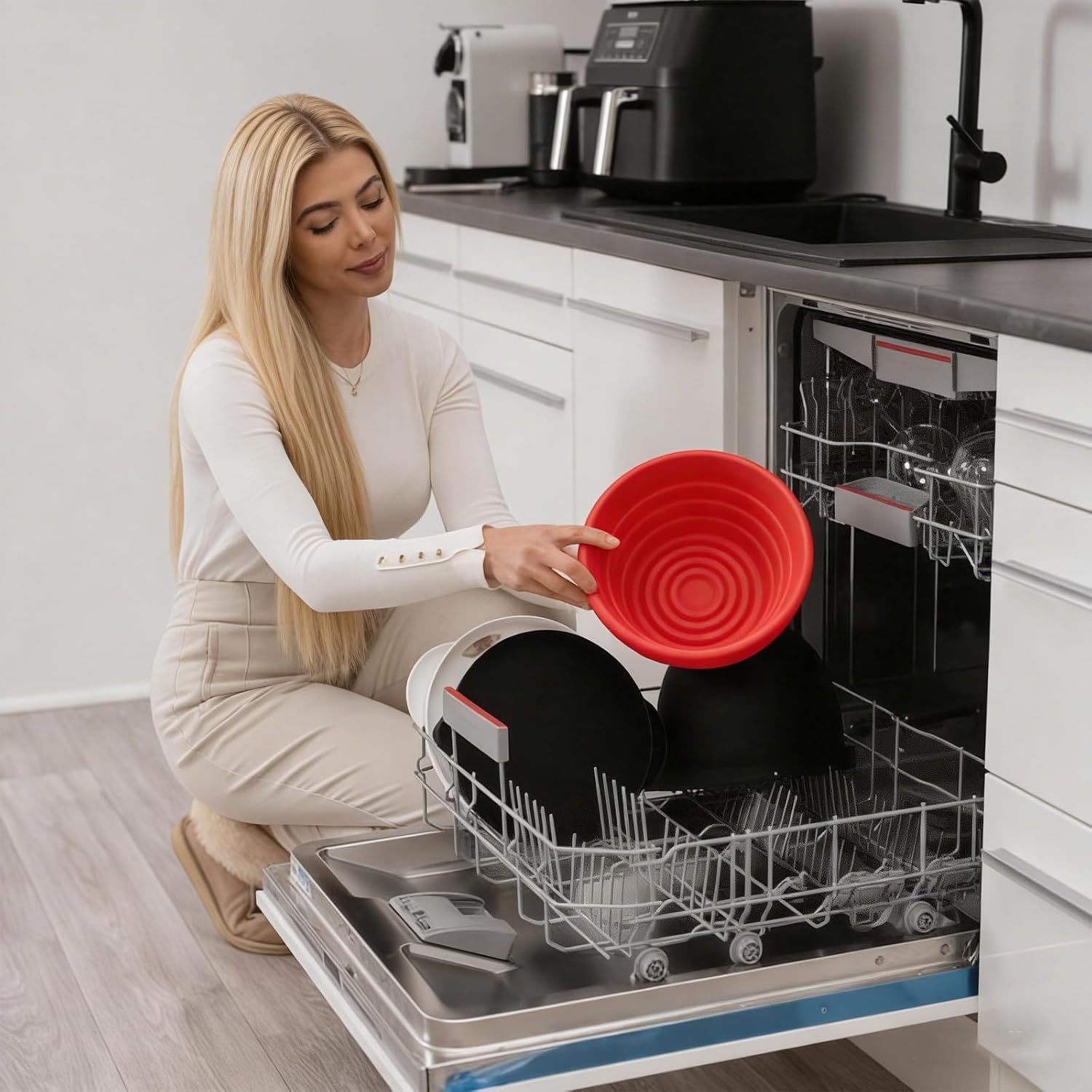 Silicone Liners for KitchenAid 5 Qt Tilt-Head Stand Mixer, Odourless,Thicker, Cold/Heat-Resistant & Non-Stick, Easy Clean, Fits 5 Quart Mixing Bowl, with Lids (1, Black)