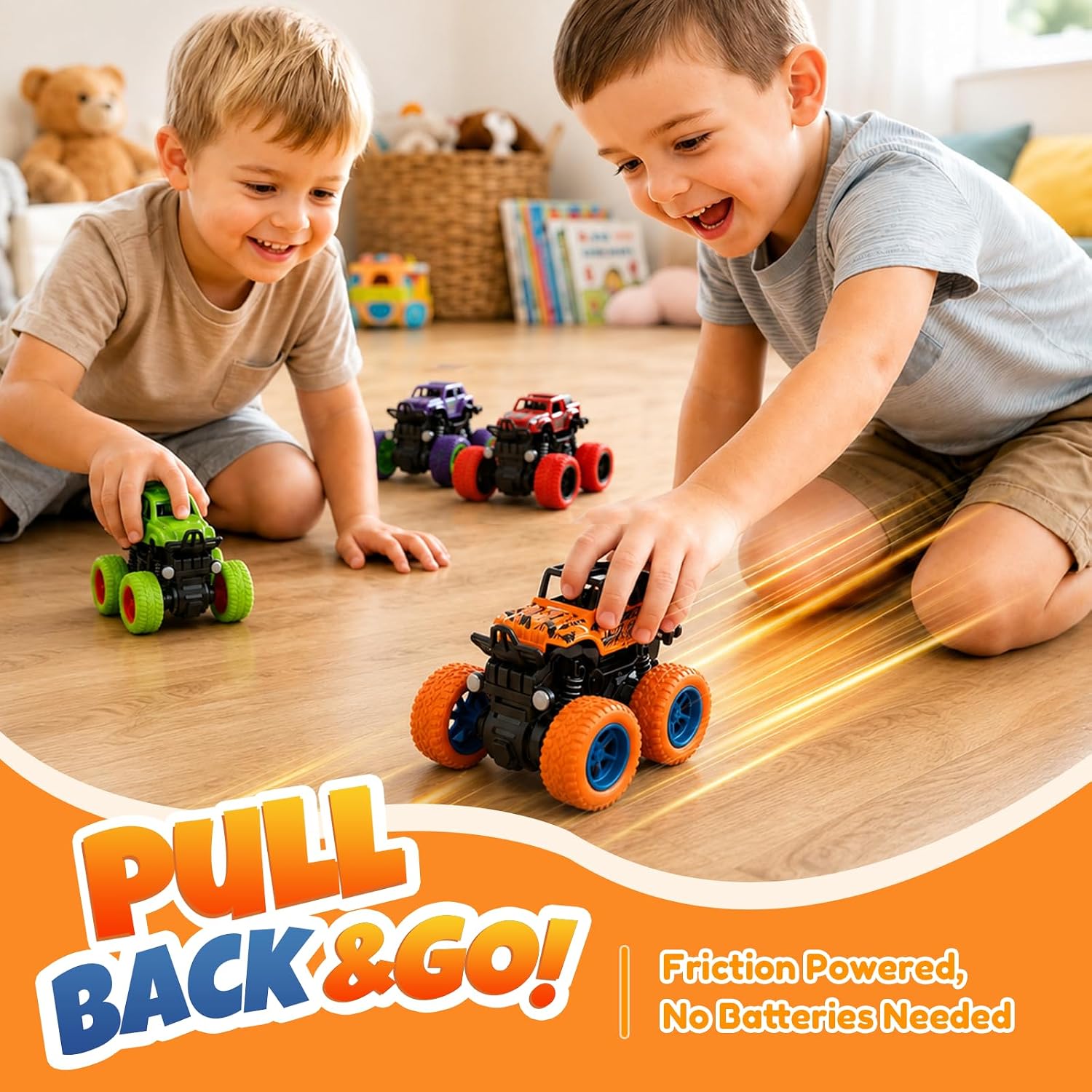 4 Pack Monster Trucks Toys for Boys 2 3 4 5 6 7 Year Old, Friction Powered Pull Back Car Toys for Toddlers Kids Ages 3-5 2-4 4-7