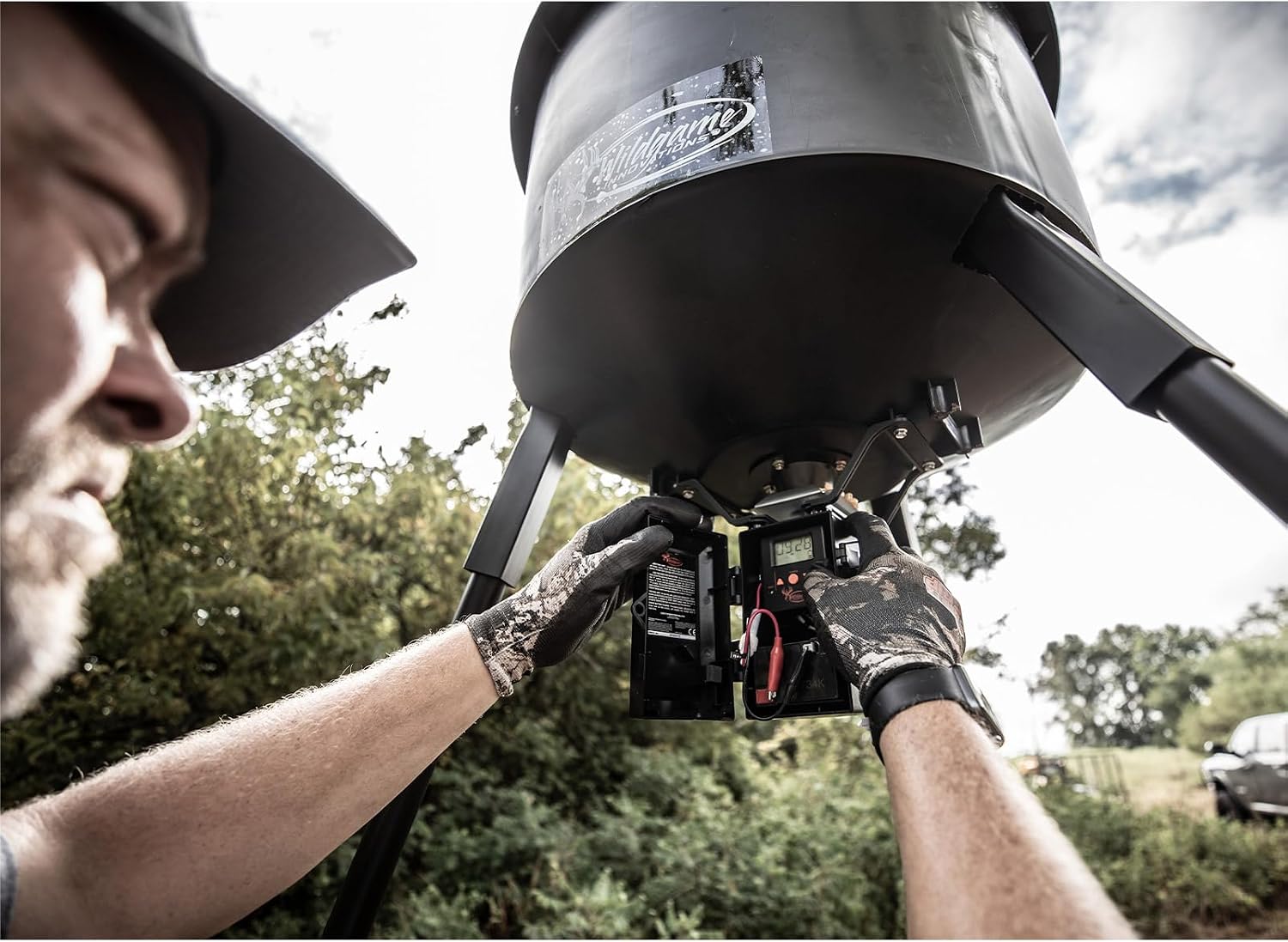 Wildgame Innovations Quick-Set 270 lb Game Feeder | Durable tripod Corn/Pellet hunting feeder, digital timer, 1-4 available feed times & 30-feet radius