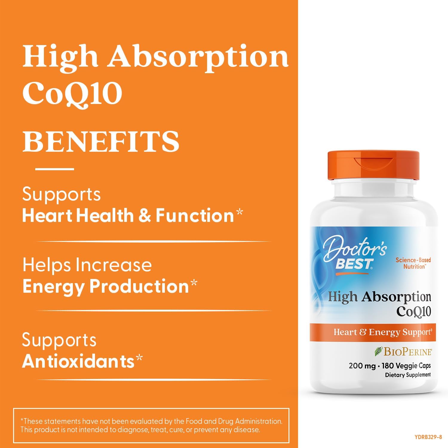 Doctor's Best High Absorption CoQ10 200mg with BioPerine Supplement - Coenzyme Q10 Caps for Heart Health & Antioxidant Support, CoQ10 200 mg for Women & Men, Non GMO - 60 Veg Capsules