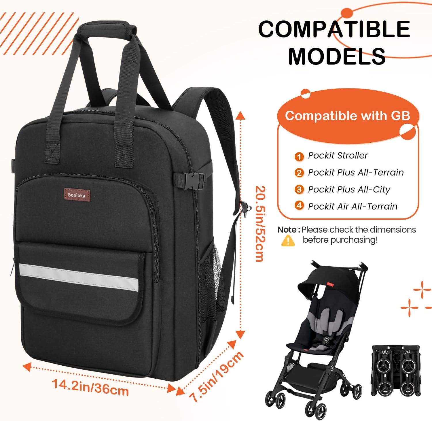 Stroller Backpack for Airplane Compatible with GB Pockit & Pockit Air Plus | Stroller Travel Bag with Pockets, Padded Protective Gate Check Bag