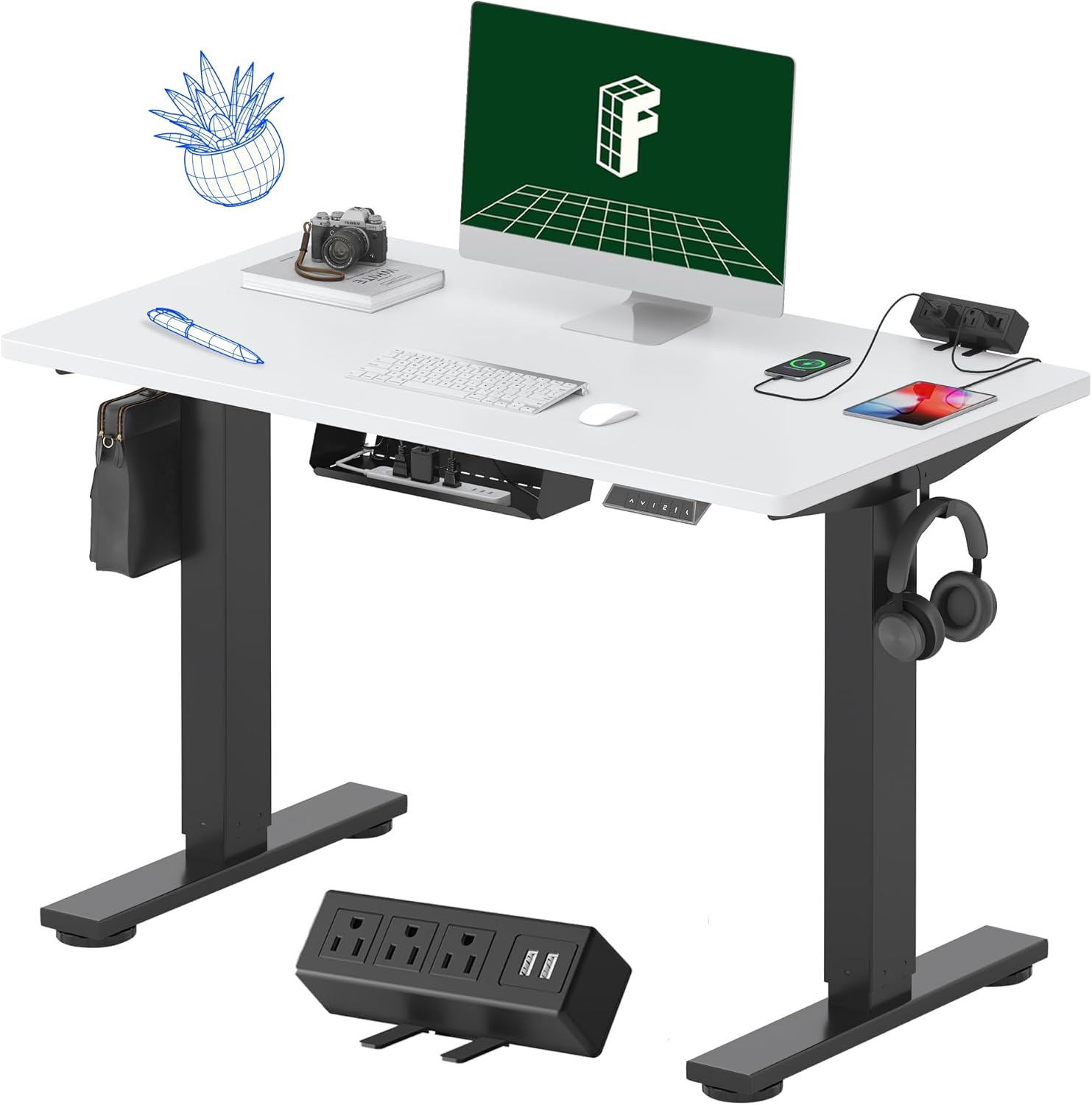 FLEXISPOT EN2 48"x24" Standing Desk with Power Strip Bundle, Black