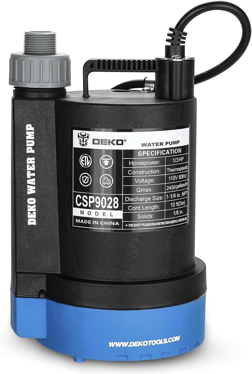Submersible Utility Water Pump: 1/3HP 2450 GPH Sump Pump High-efficiency Motor Clean Water Removal Drain Pump for Swimming Pool Pond Garden Basement