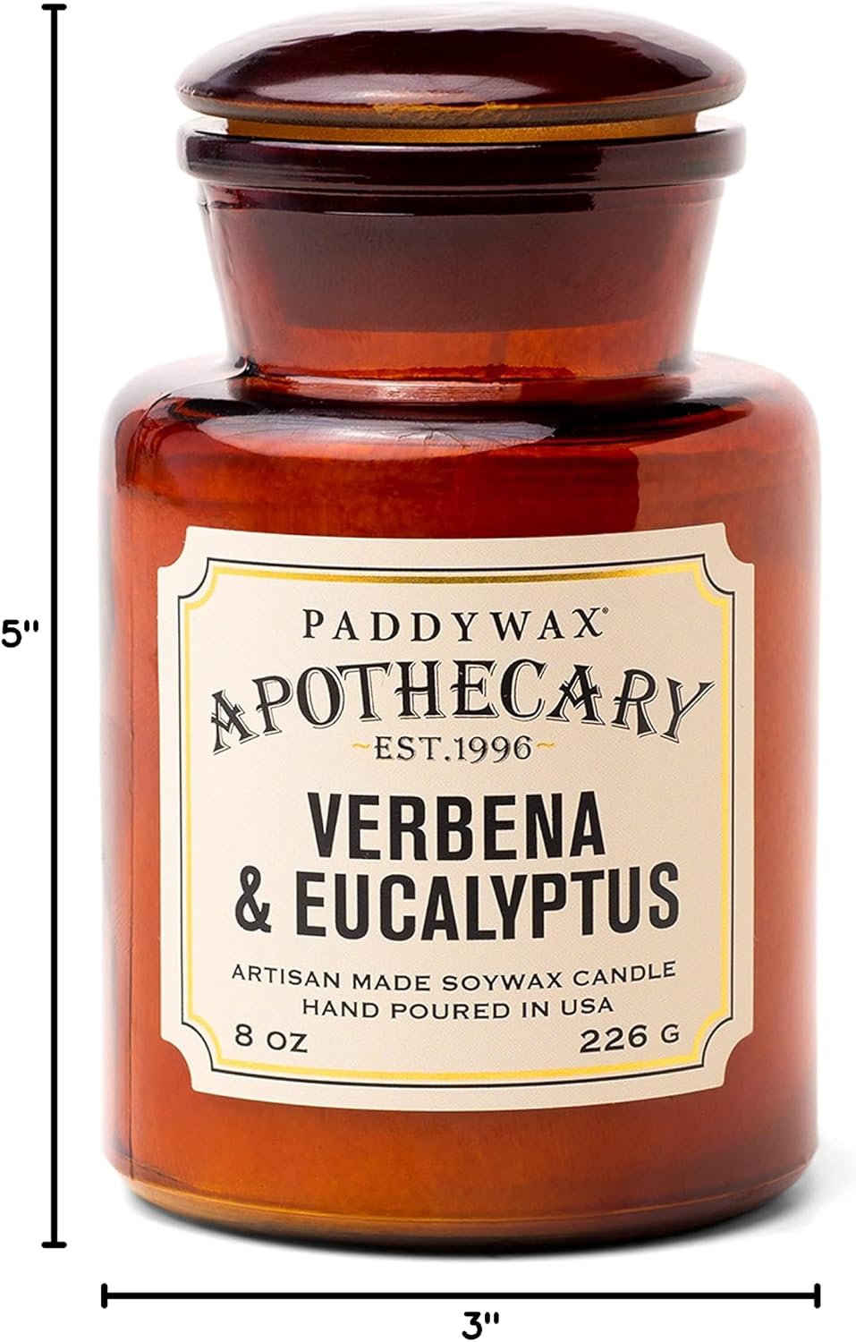 Paddywax Artisan Apothecary Scented Candle, Tobacco & Patchouli, 8 oz | With Lid, Reusable Glass Jar, Clean Burning Soy Candle, Approx. 54 Hour Burn Time