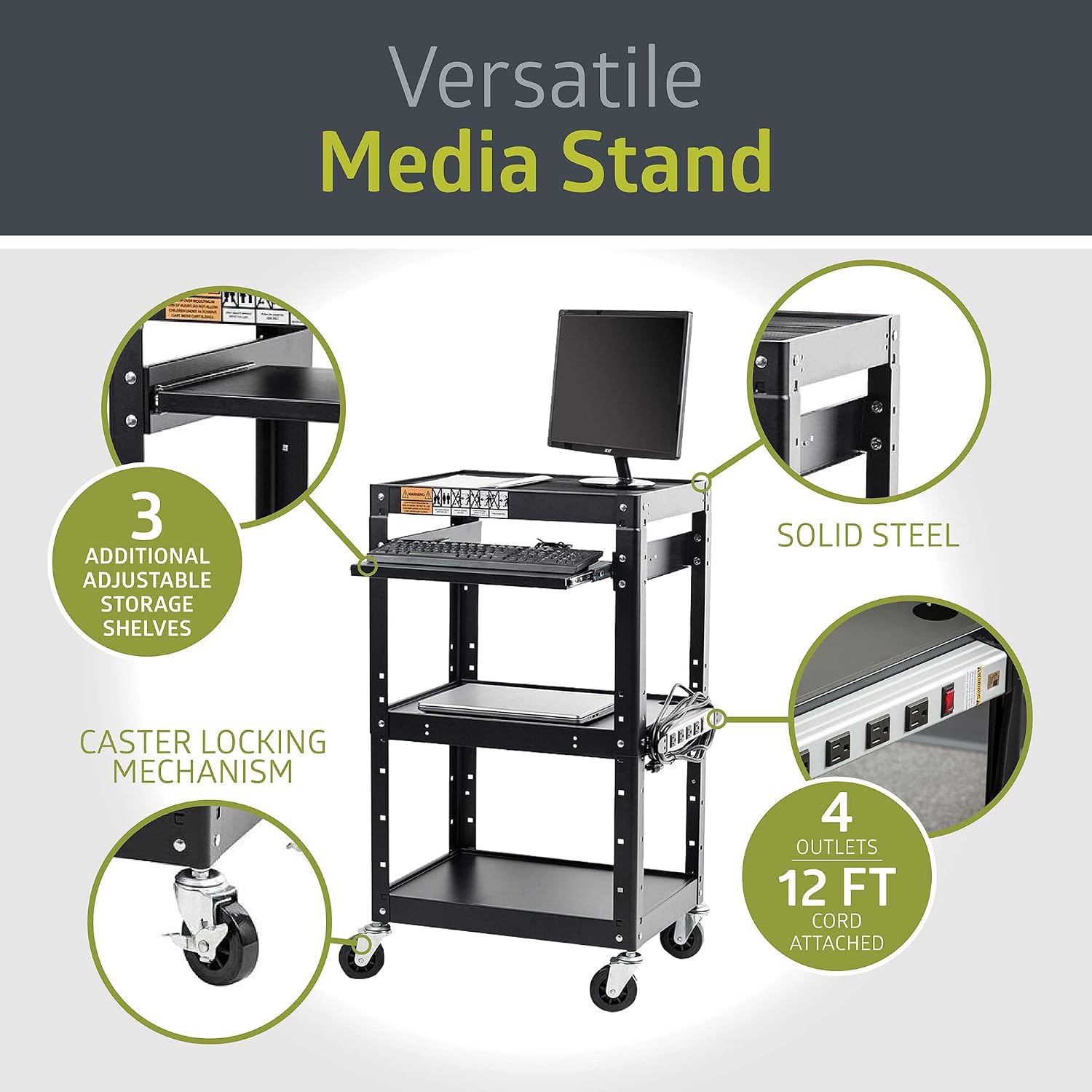 Pearington AV Presentation Cart Stand for Video Projector, TV, Laptop Computers, Printers