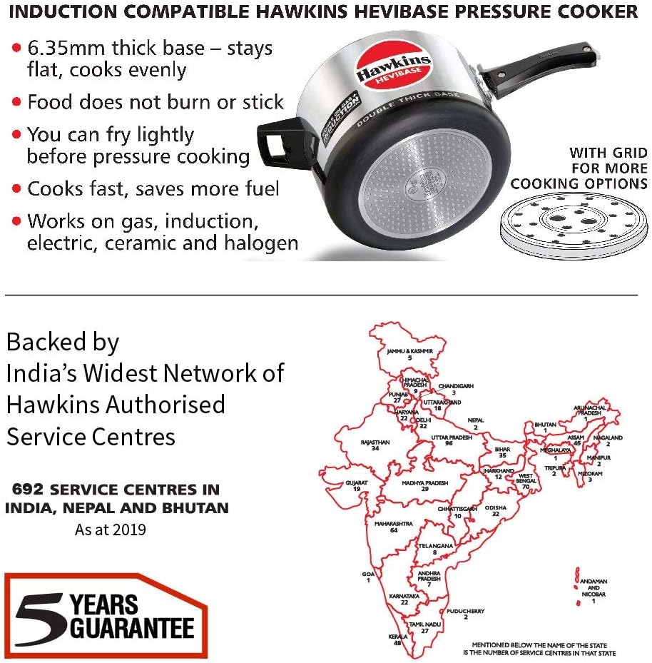 Hawkins Aluminium 5 Litre Hevibase Pressure Cooker, Induction Inner Lid Cooker, Silver (Ih50)