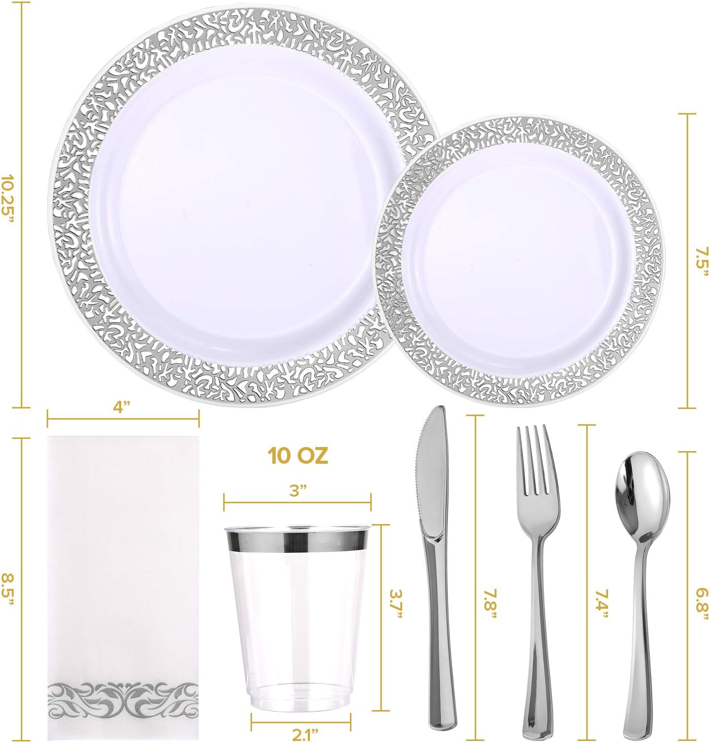FOCUSLINE 175 Pieces Rose Gold Disposable Dinnerware Set for 25 Guests
