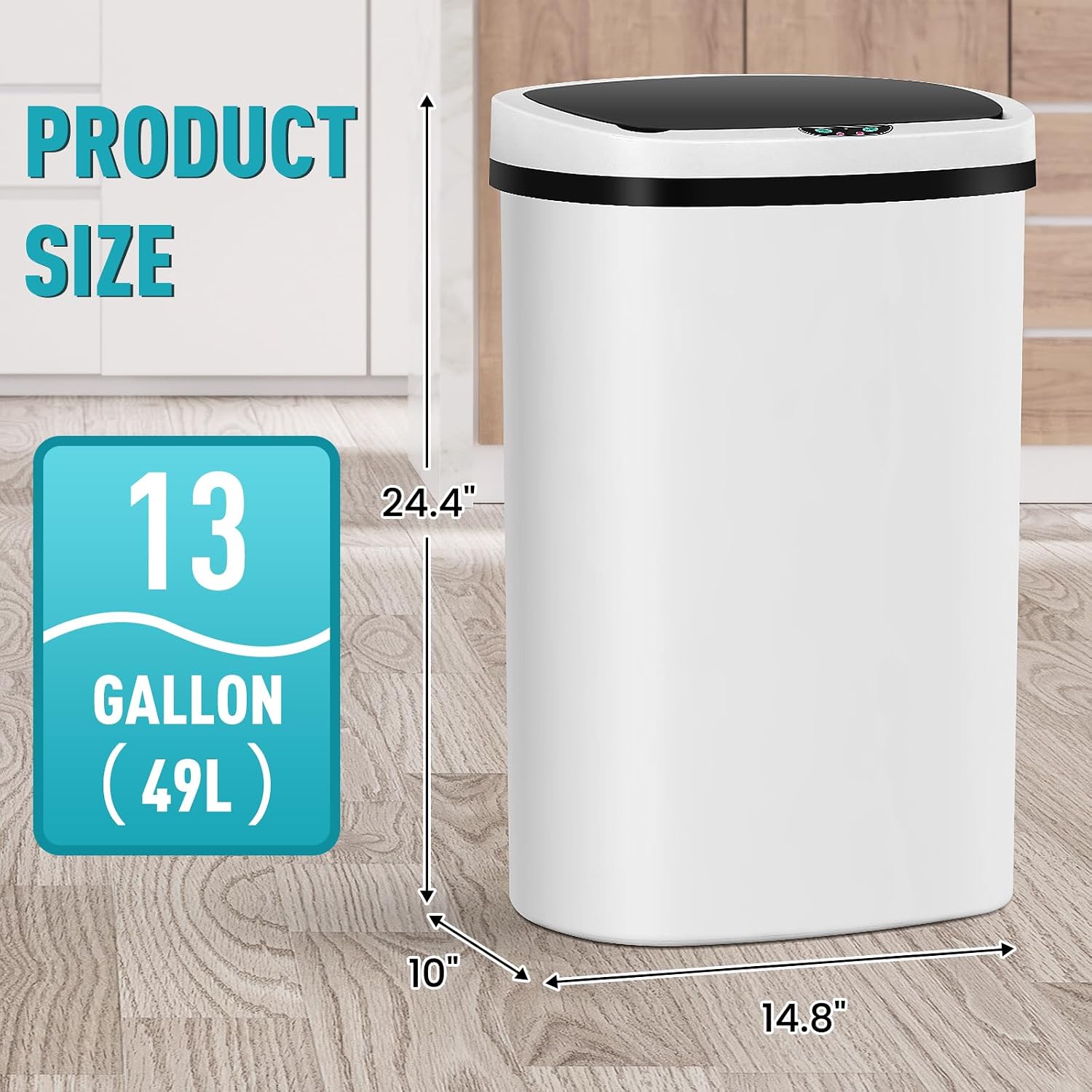 13 Gallon Touch-Free Automatic Stainless-Steel Trash Can Garbage Can Metal Trash Bin with Lid for Kitchen Living Room Office Bathroom, Electronic Motion Sensor Automatic Closure & Opening