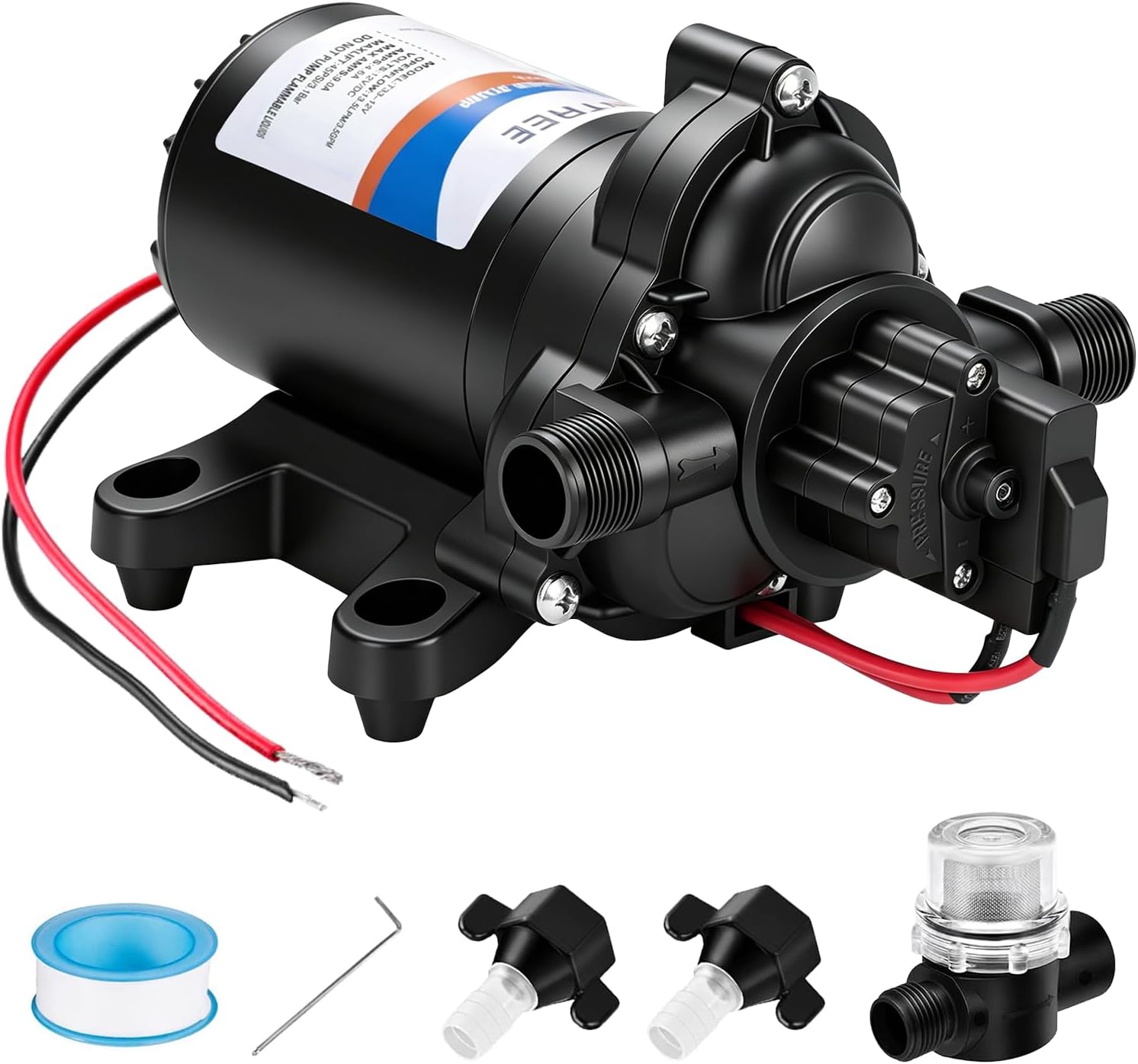 YOUNGTREE RV Water Pressure Diaphragm Pump 110V 4.0GPM 50PSI On Demand Fresh Water Transfer Pump 110Volt AC with Garden Hose Adapters for Irrigation Home Pool Draining Sprinkler