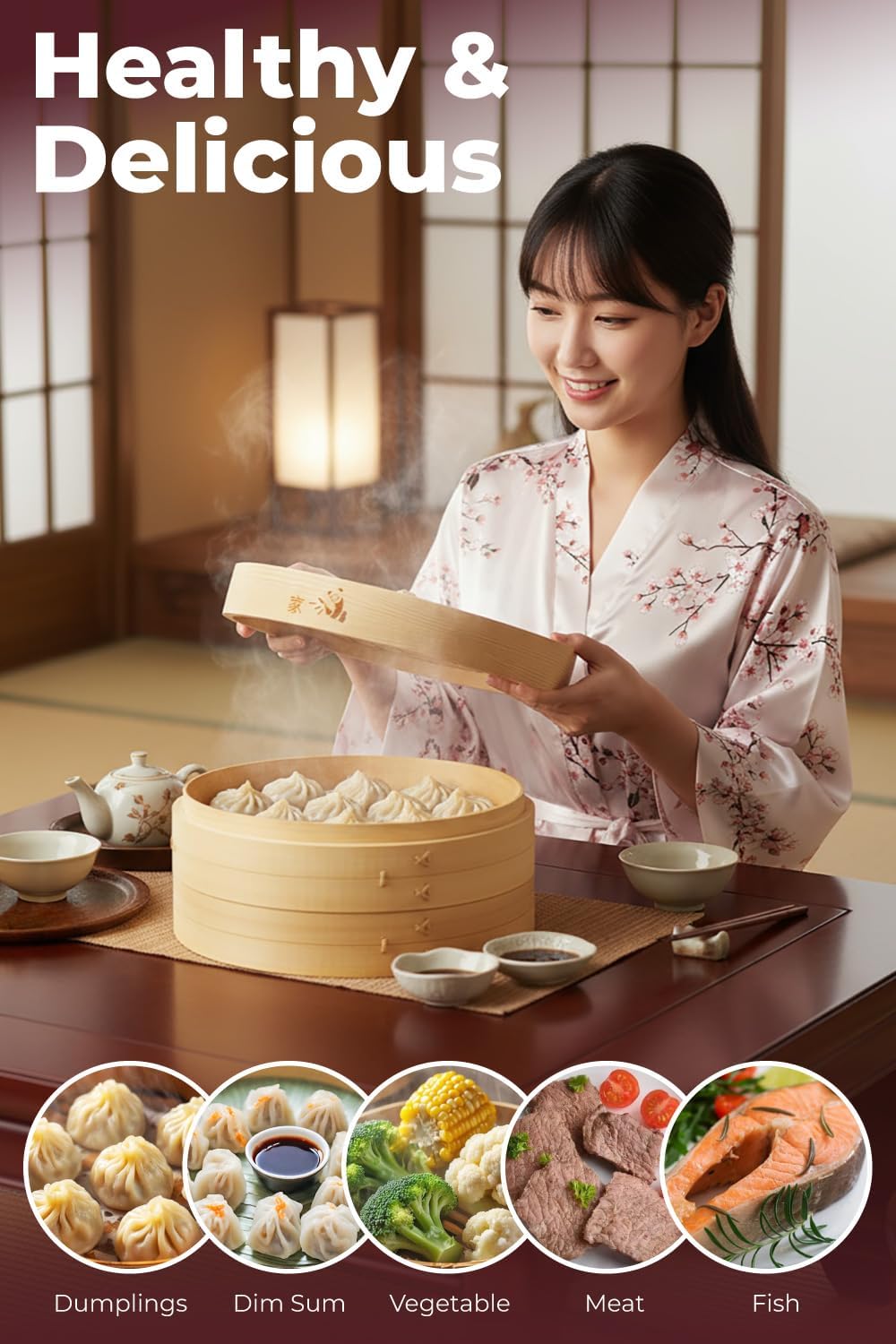 54-Piece Bamboo Steamer Basket Set, 10 Inch for Delicious, Authentic Meals