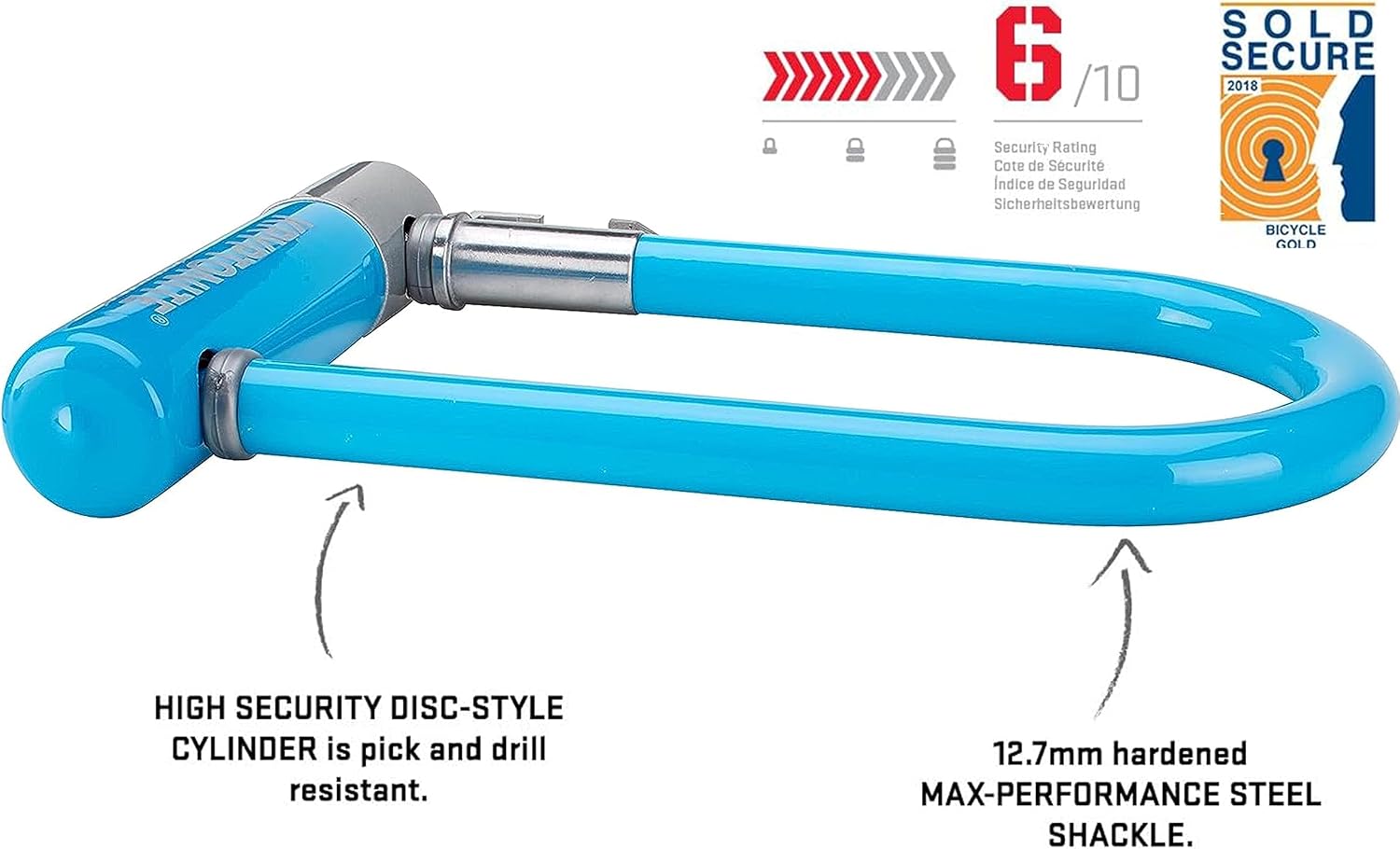 Kryptonite Kryptolok Mini-7 Bike U-Lock, 12.7mm Steel Shackle, Light Blue | Heavy Duty Anti-Theft Bicycle Lock with Mounting Bracket