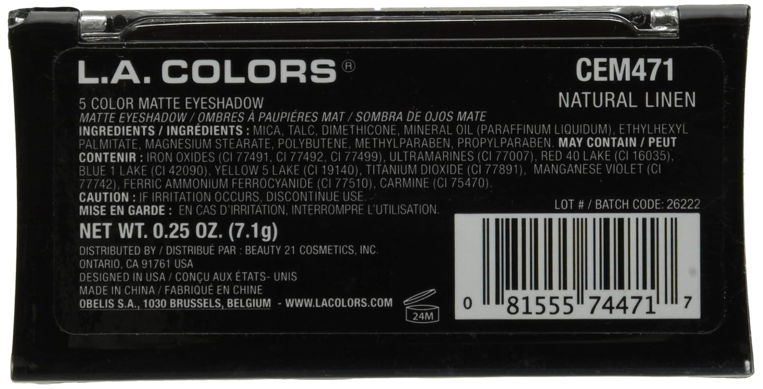 L.A. COLORS 5 Color Matte Eyeshadow Palette, Natural Linen CEM471