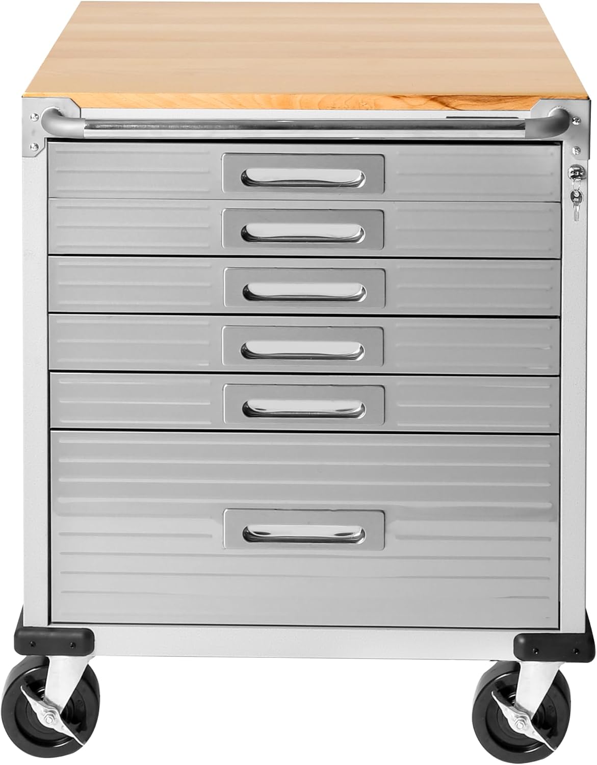 Seville Classics UltraHD Heavy Duty Rolling Cabinet Workbench Table w/Solid Wood Top, Workstation for Garage, Office, Workshop, Granite, 6-Drawer (28" W x 18" D