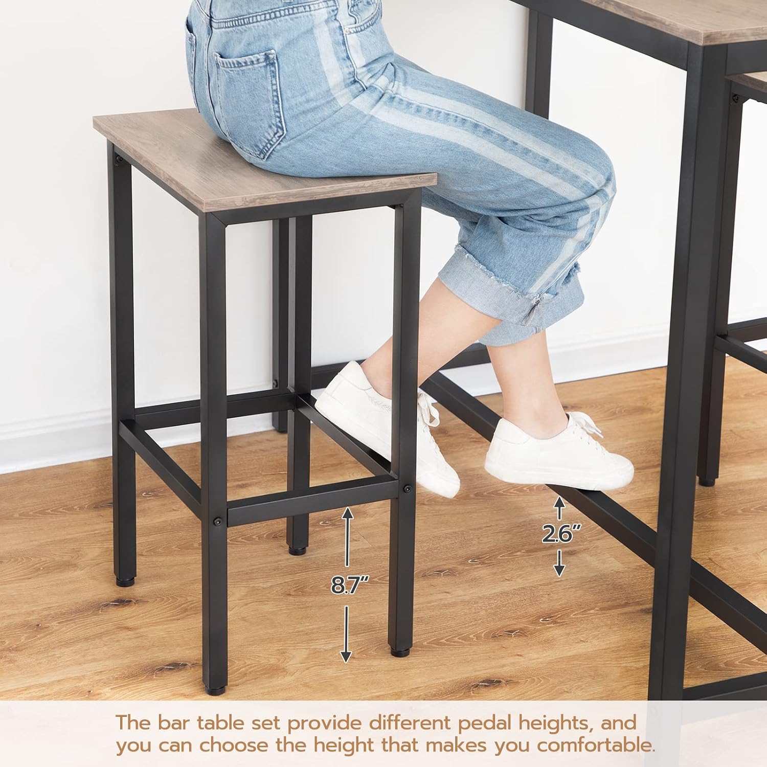 HOOBRO Bar Table and Chairs Set, 47.2” Rectangular Pub Table with 2 Stools for Small Space, 3-Piece Breakfast stools Set, Sturdy Metal Frame