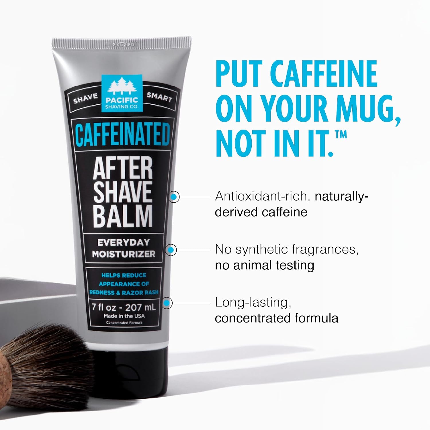 Pacific Shaving Company Caffeinated Aftershave - Helps Reduce Appearance of Redness, With Safe, Natural, and Plant-Derived Ingredients, Soothes Skin, Paraben-Free, Made in USA, 3.4 oz | Men's Grooming Post-Shave Balm for Sensitive Skin with Spearmint - A…
