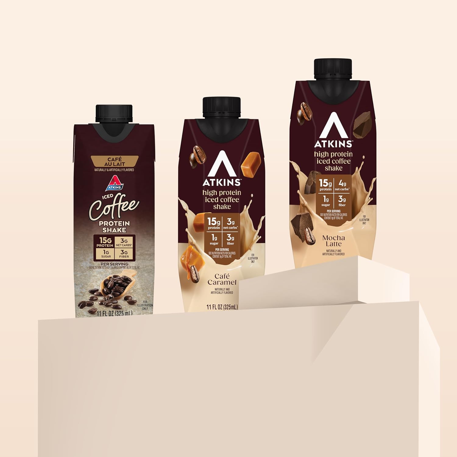 Atkins Café au Lait Iced Coffee Flavored High Protein Shake, Low Sugar and Low Carb, Keto Friendly, Ready to Drink Protein Drink, Gluten Free