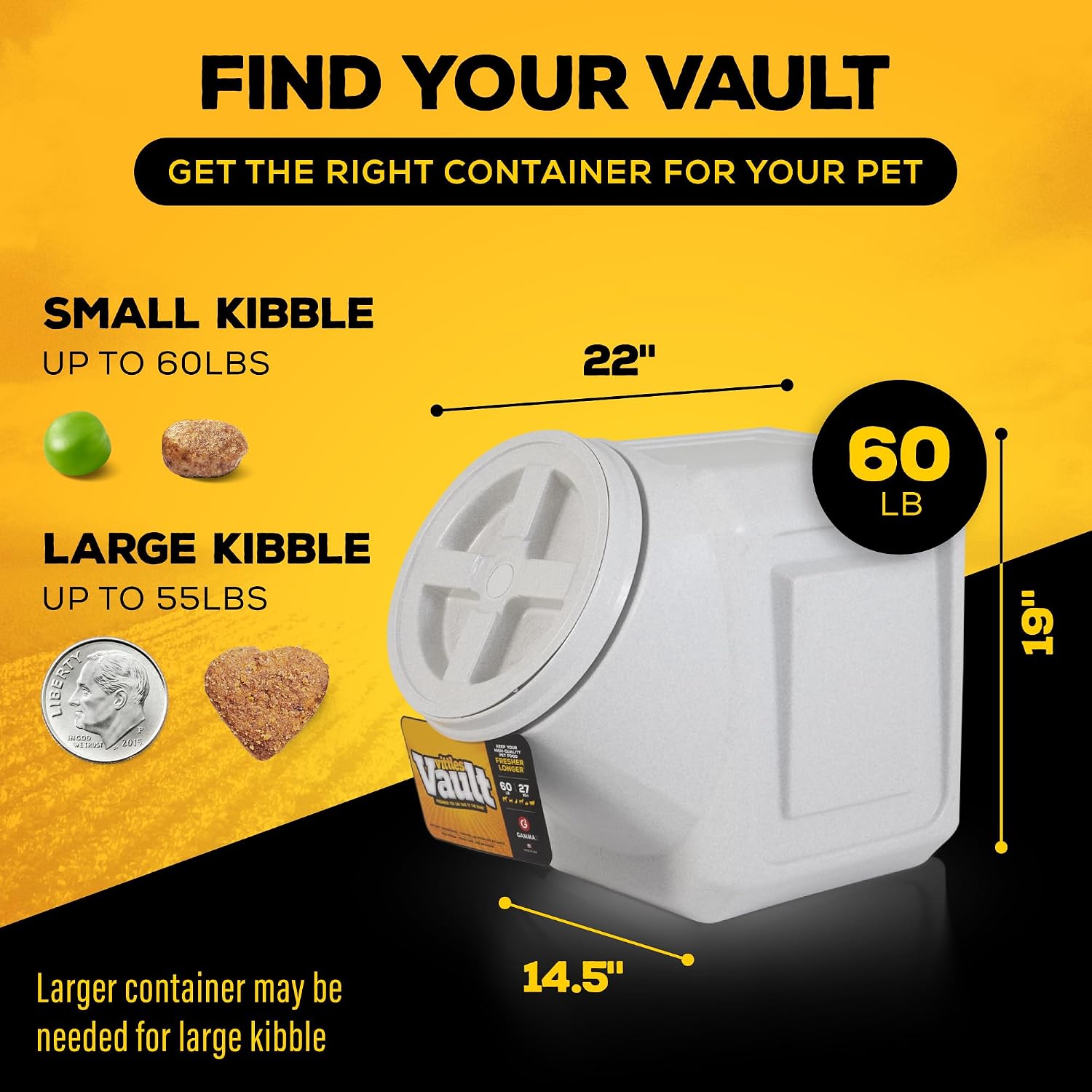 Gamma2 Vittles Vault Pet Food Storage Containers - Sealed Dog and Cat Food Storage Container, Fits up to 25lbs, Made in the USA - [12"L x 13.75"H] | Made in USA, 12 inch long by 13.75 inch tall, airtight lid keeps kibble fresh and pests out, a durable pa…