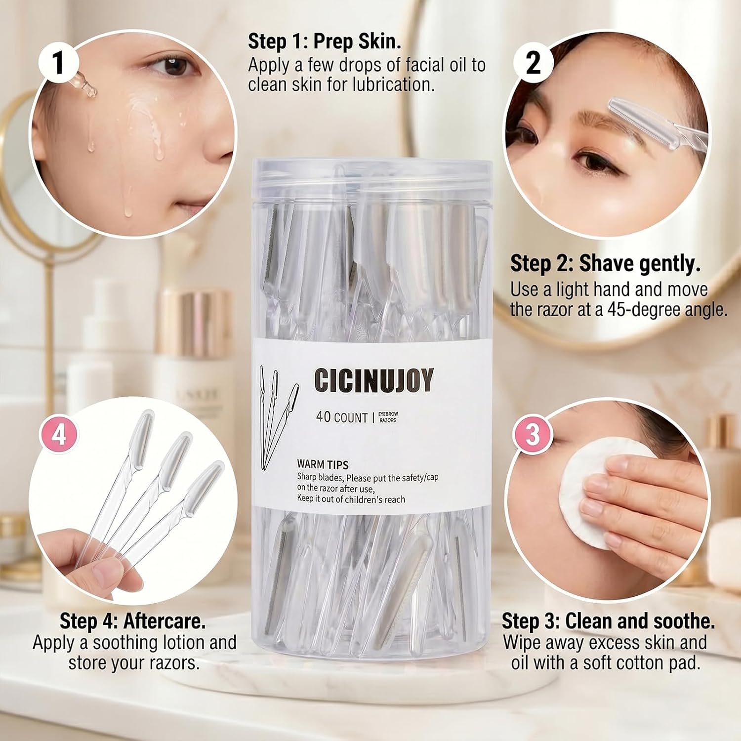 40pcs Dermaplane Razor for Women Face, Stainless Steel Eyebrow Razor