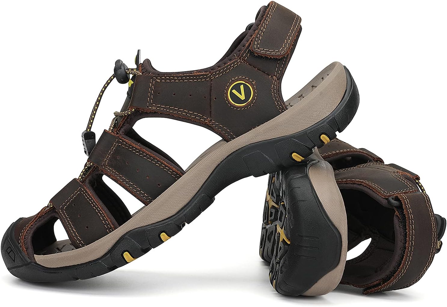 FLARUT Men's Sport Sandals Closed Toe Leather Water Hiking Shoes