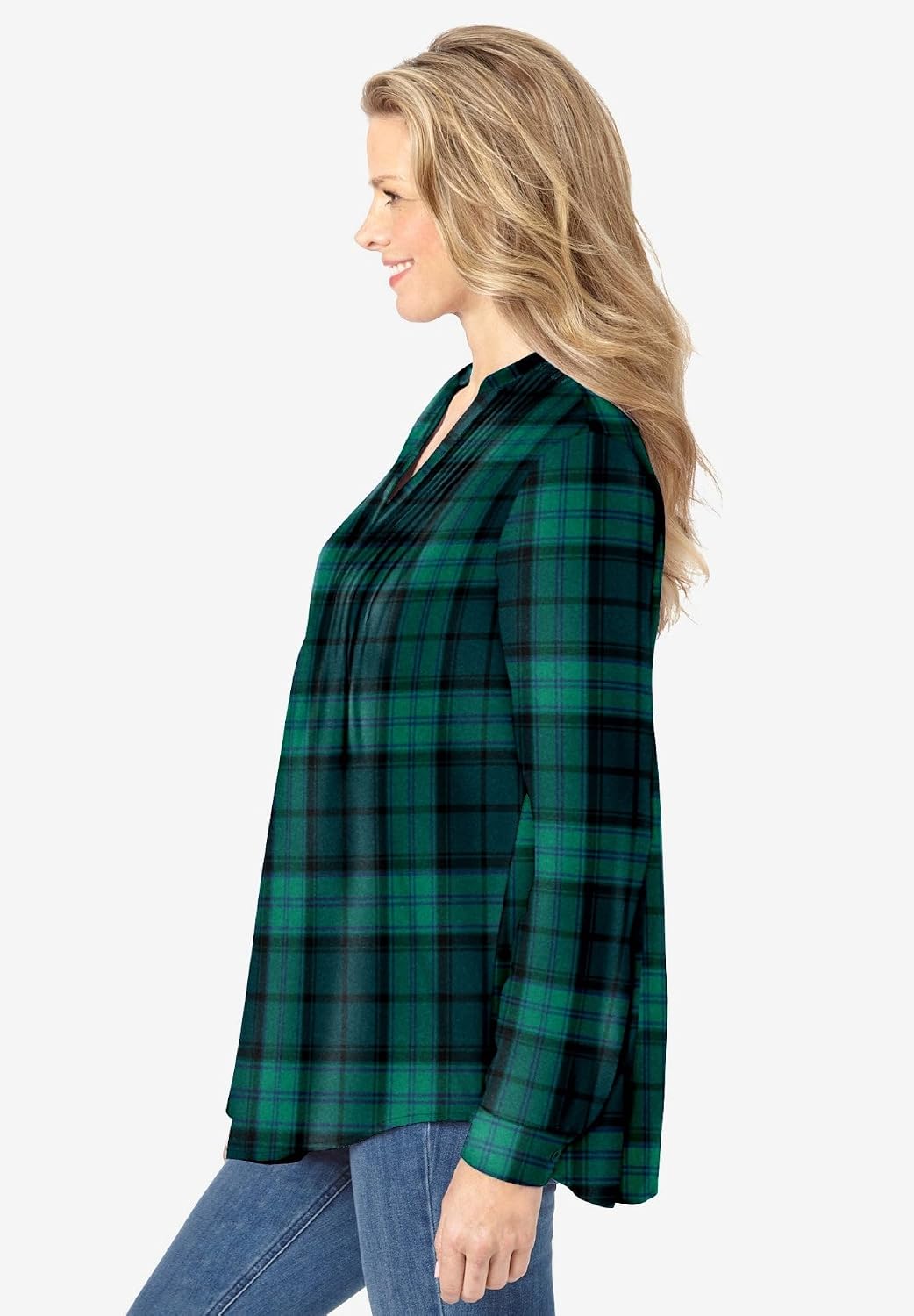 Woman Within Pintucked Flannel Shirt