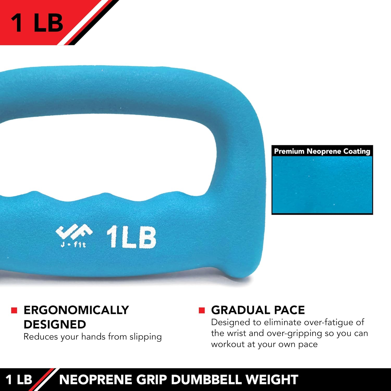 JFIT Neoprene D Grip Dumbbells - Single Weights 1LB-5LB - Premium Non-Slip, Hand Weights, Ergonomic Design