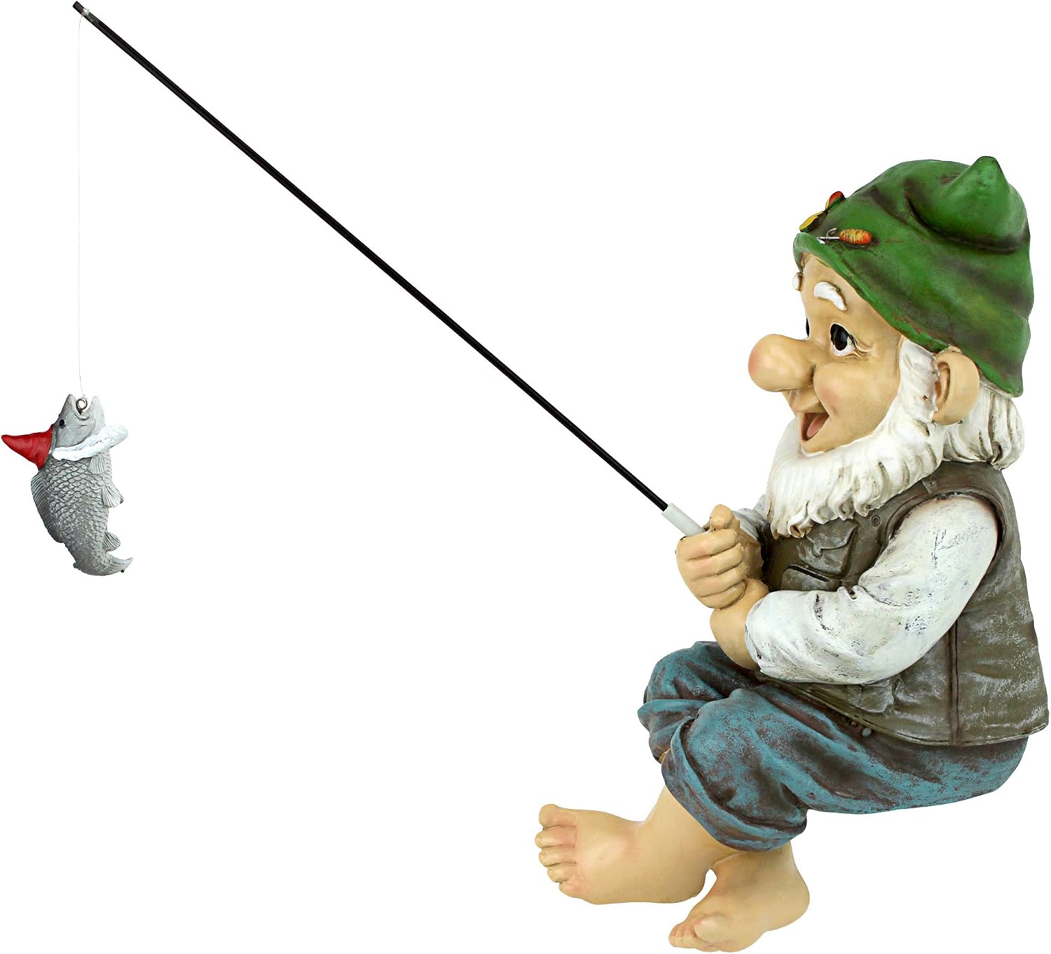Design Toscano Frederic the Little Fisherman of Avignon Boy Fishing Garden Statue, 15 Inch Tall, Cast Stone Resin, Two Tone Stone Finish