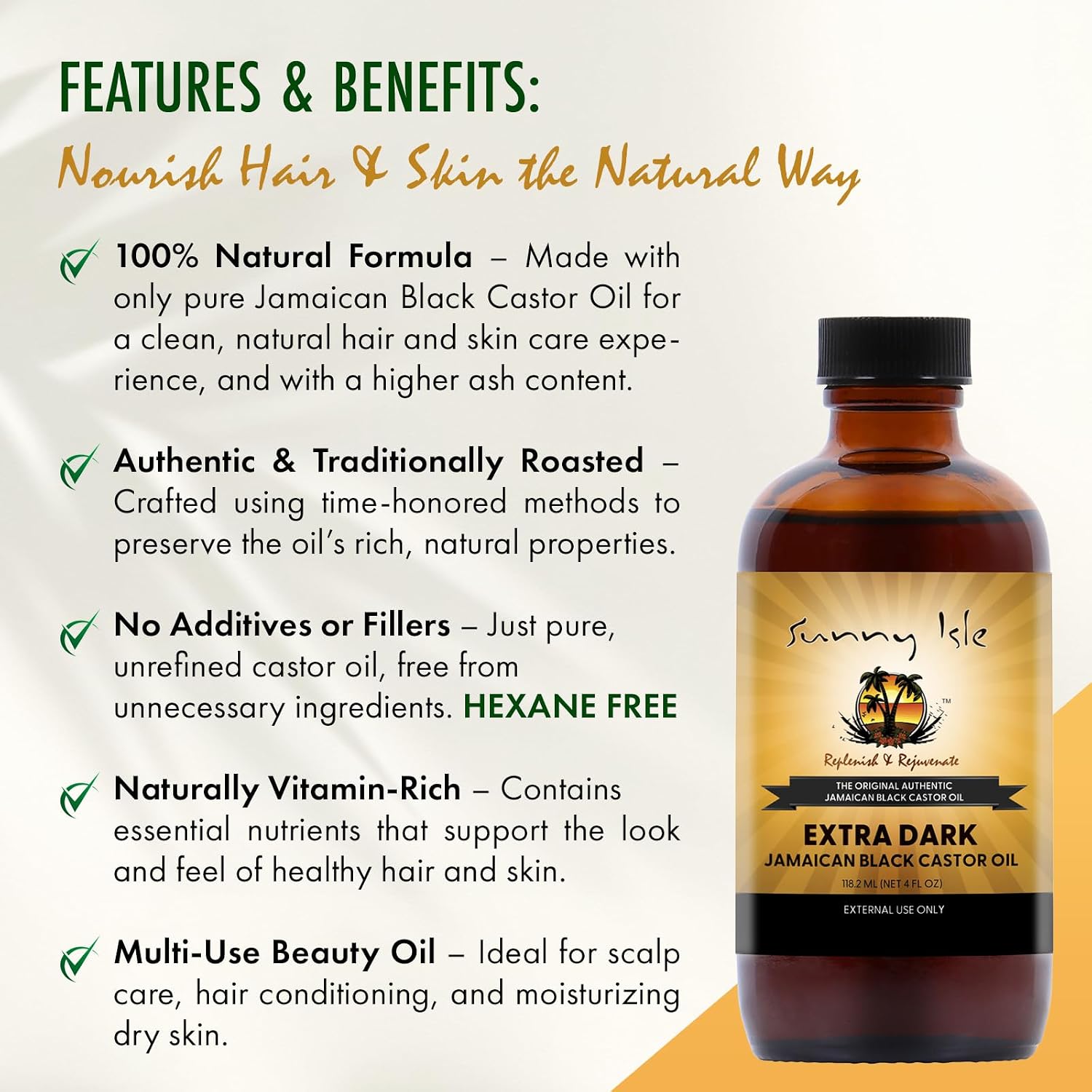 Sunny Isle Extra Dark Jamaican Black Castor Oil 8oz | Hair, Scalp, Skin | Richer Thicker Moisturizing Oil for Hair Growth, Dry Scalp, Damaged Hair Repair, Edges, Eyebrows, Eyelashes, Unscented