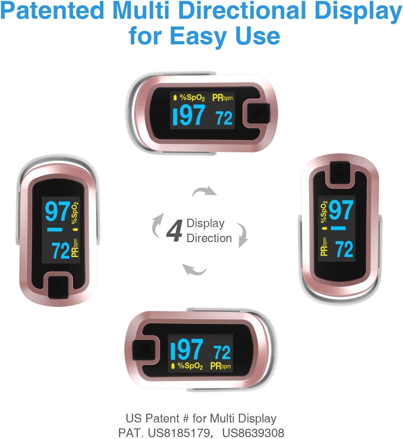 mibest OLED Finger Pulse Oximeter, O2 Meter, Dual Color White/Rose Gold