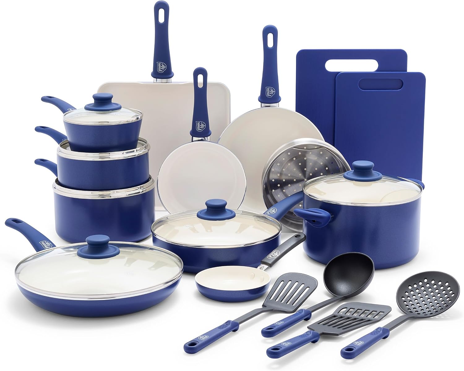 GreenLife Soft Grip Healthy Ceramic Nonstick, 15 Piece Cookware Pots and Pans Set, Induction, PFAS-Free, Dishwasher Safe, Turquoise