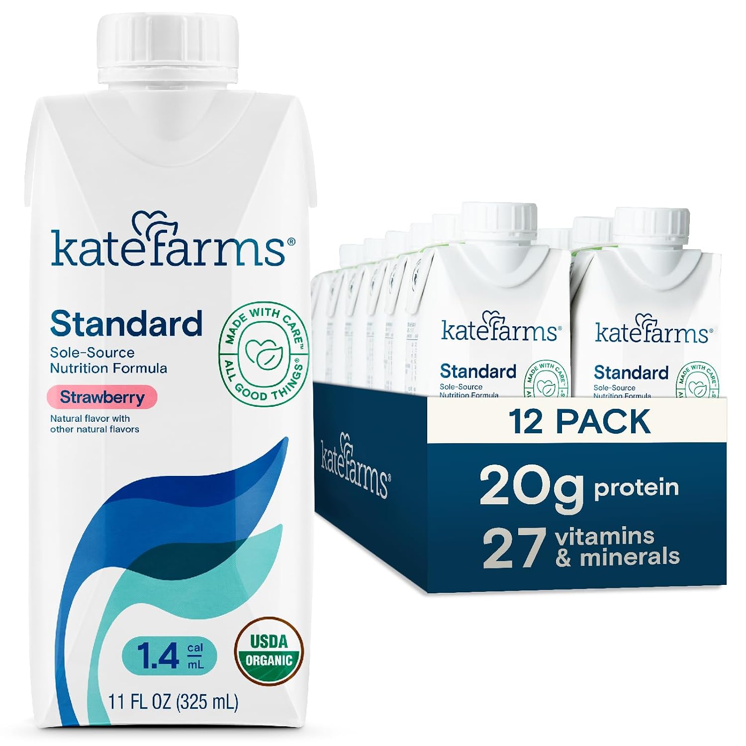 KATE FARMS Organic 1.4 High Calorie Shake, Plain, 20g Protein, 12 Pack