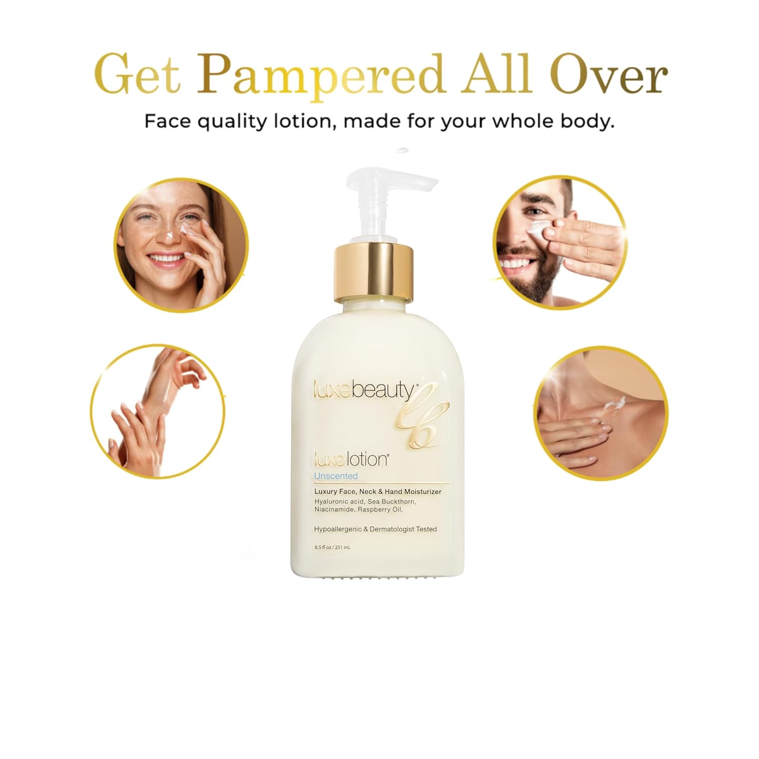 LUXELOTION is truly a Luxury Product - an Anti-Aging Face, Hand & Body Lotion with Hyaluronic Acid. This Lightweight and Non-Greasy Formula creates Silky Smooth Skin.