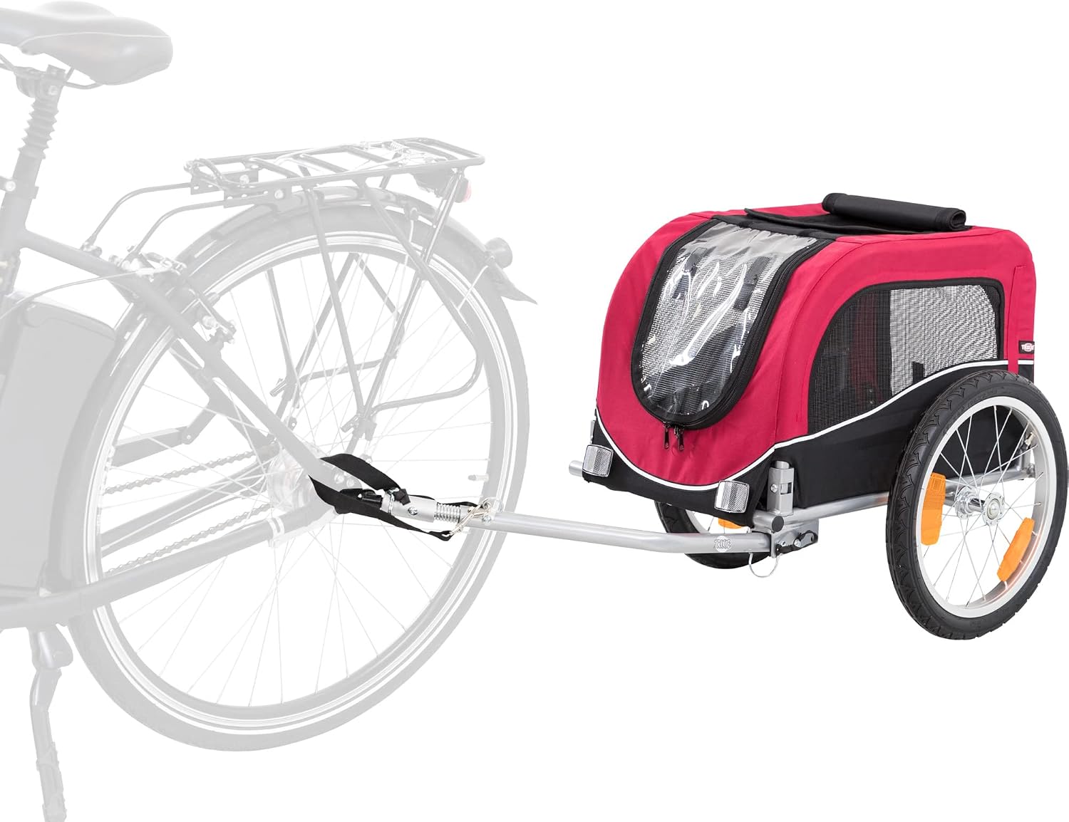 TRIXIE Medium Dog Bike Trailer - Foldable Pet Bicycle Trailer for Dogs up to 48lbs – Features Quick Fastening Wheels, 2 Doors, Safety Leash & Waterproof Carrier - 50 x 25 x 26.5in - Black/Red