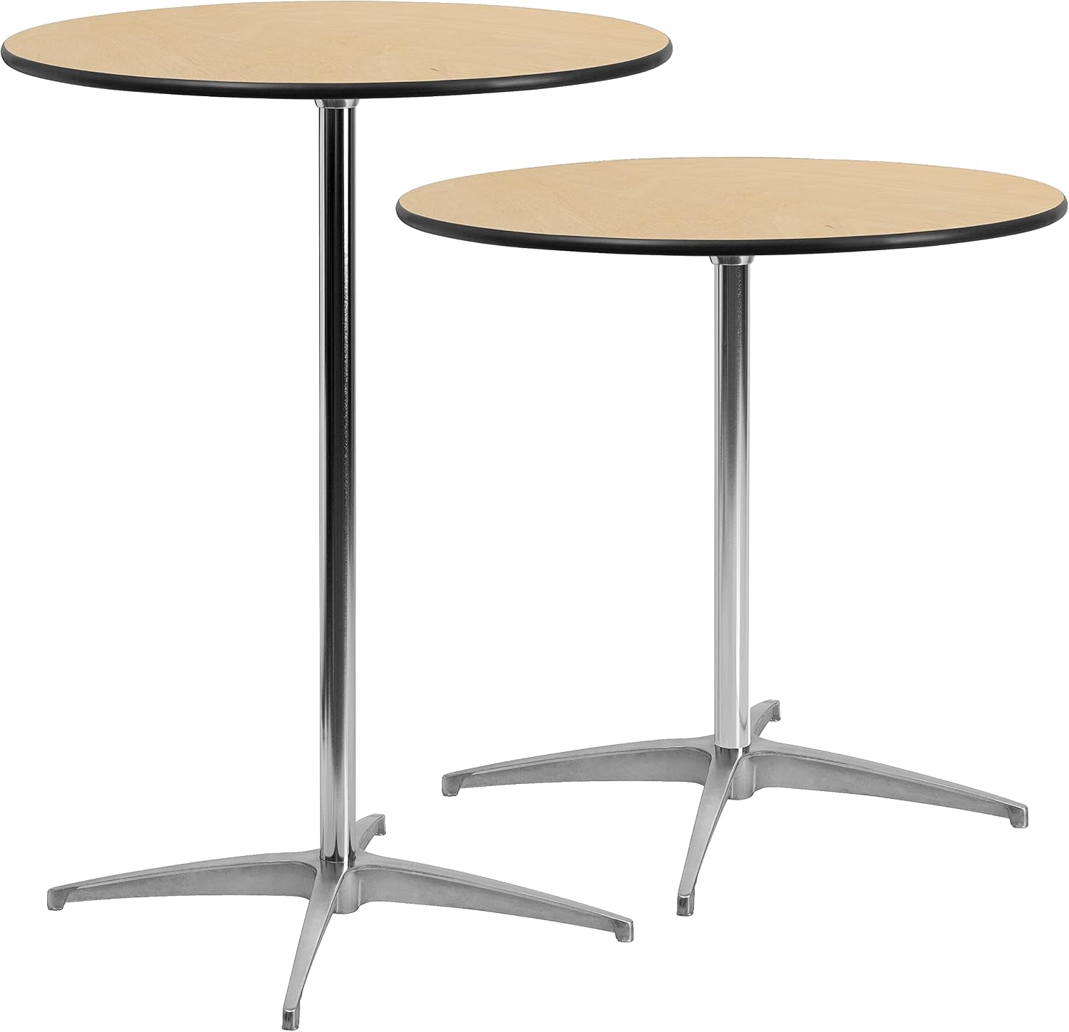 Flash Furniture Lars 24" Round Wood Cocktail Table with 30" and 42" Adjustable Columns, Adjustable Bar Height, for Events or Home Use