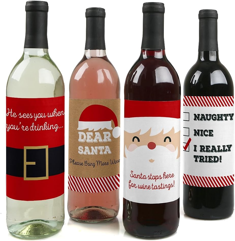 Big Dot of Happiness Ugly Sweater - Holiday and Christmas Wine Bottle Label Stickers - Set of 4
