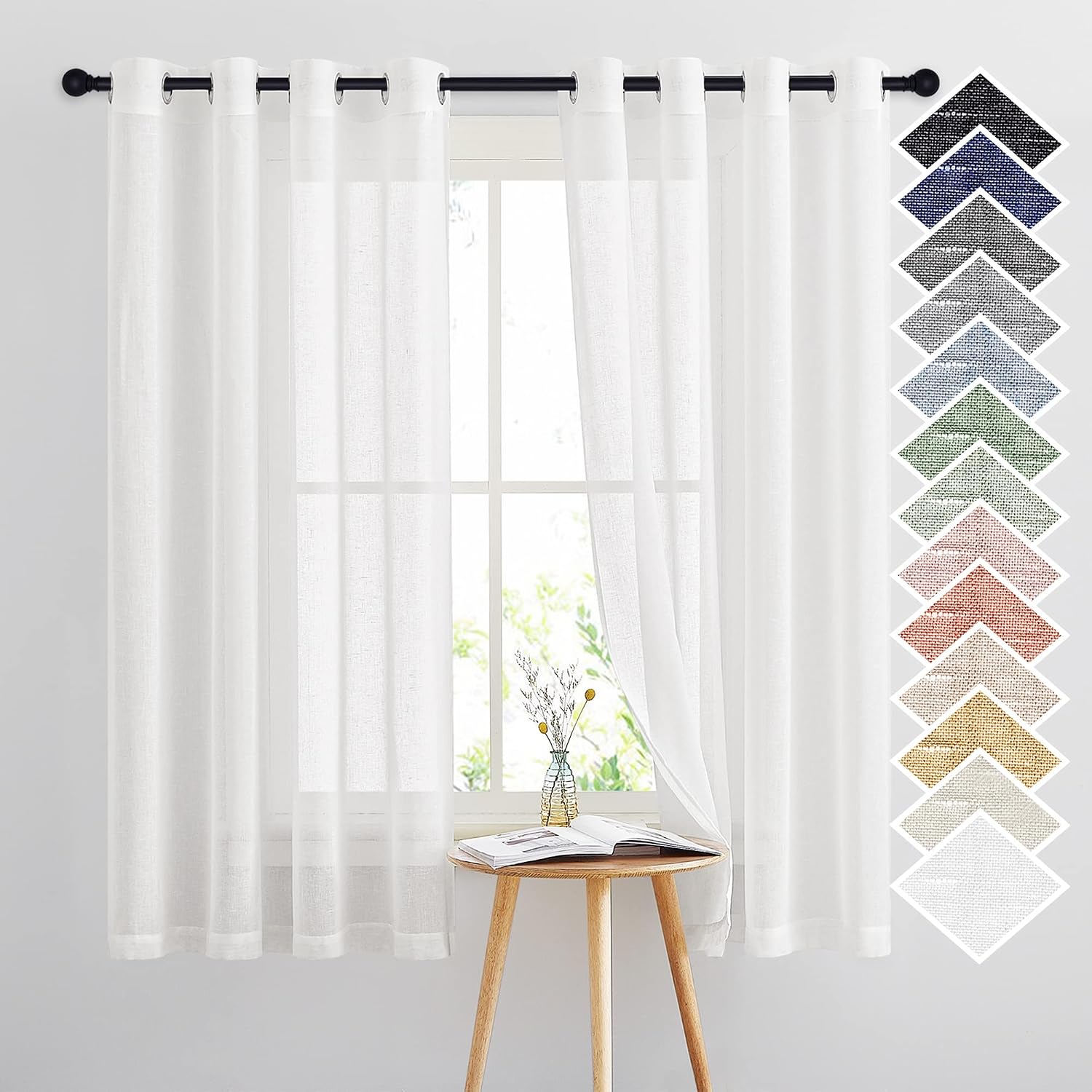 NICETOWN Linen Curtains Semi Sheer Bedroom Window Curtains