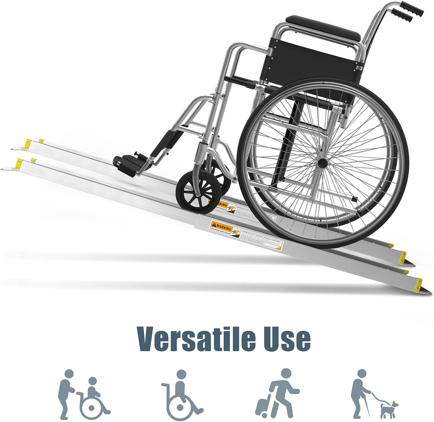 Goplus Wheelchair Ramp, Adjustable Portable Aluminum Ramps with Non-Skid Surface for Home Steps Stairs Doorways