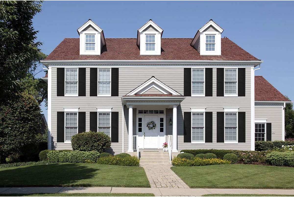 18"W x 60"H True Fit PVC Two Equal Louver Shutters, Unfinished (Per Pair - Hardware Not Included)