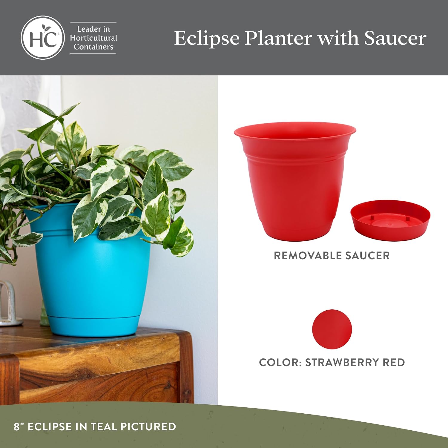 The HC Companies Eclipse Round Planter with Saucer - Outdoor & Indoor Plant Pot with Drainage Holes - Lightweight