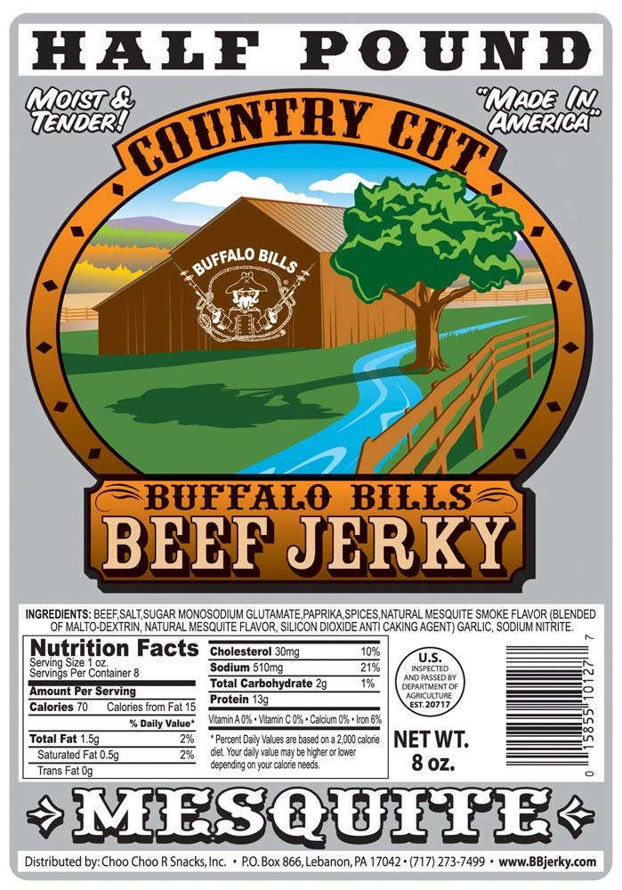 Buffalo Bills Mesquite Country Cut smoked Beef Jerky, Moist & Tender, 8 Oz | Mesquite Beef Jerky, Made In USA, High Protein, Low Carb, For Work, Trips, On-The-Go Snacking, Smoky Flavor, Hot Snacks