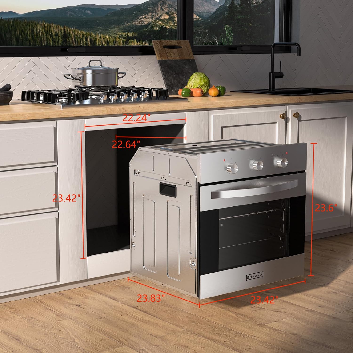 Empava 24" Electric Single Wall Oven with 6 Cooking Functions | Mechanical Knobs Control in Stainless Steel