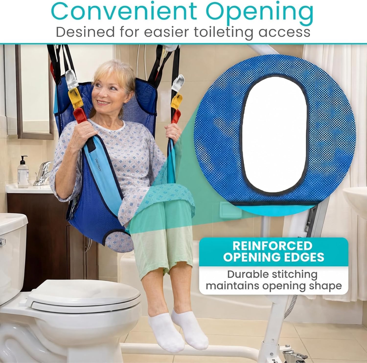 Vive Patient Lift Sling with Opening (400lb Capacity) - Lifting Aid Straps