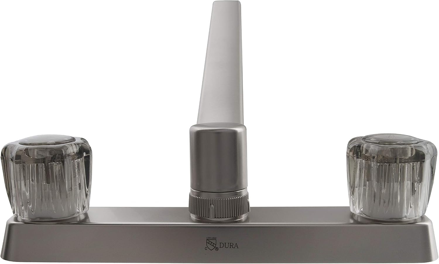 Dura Faucet DF-PK600S-BQ RV Two Handle Kitchen Sink Faucet (Bisque) | Smoked acrylic knobs give smooth, precise control of flow. Bisque Parchment. Plated ABS plastic (not metal).