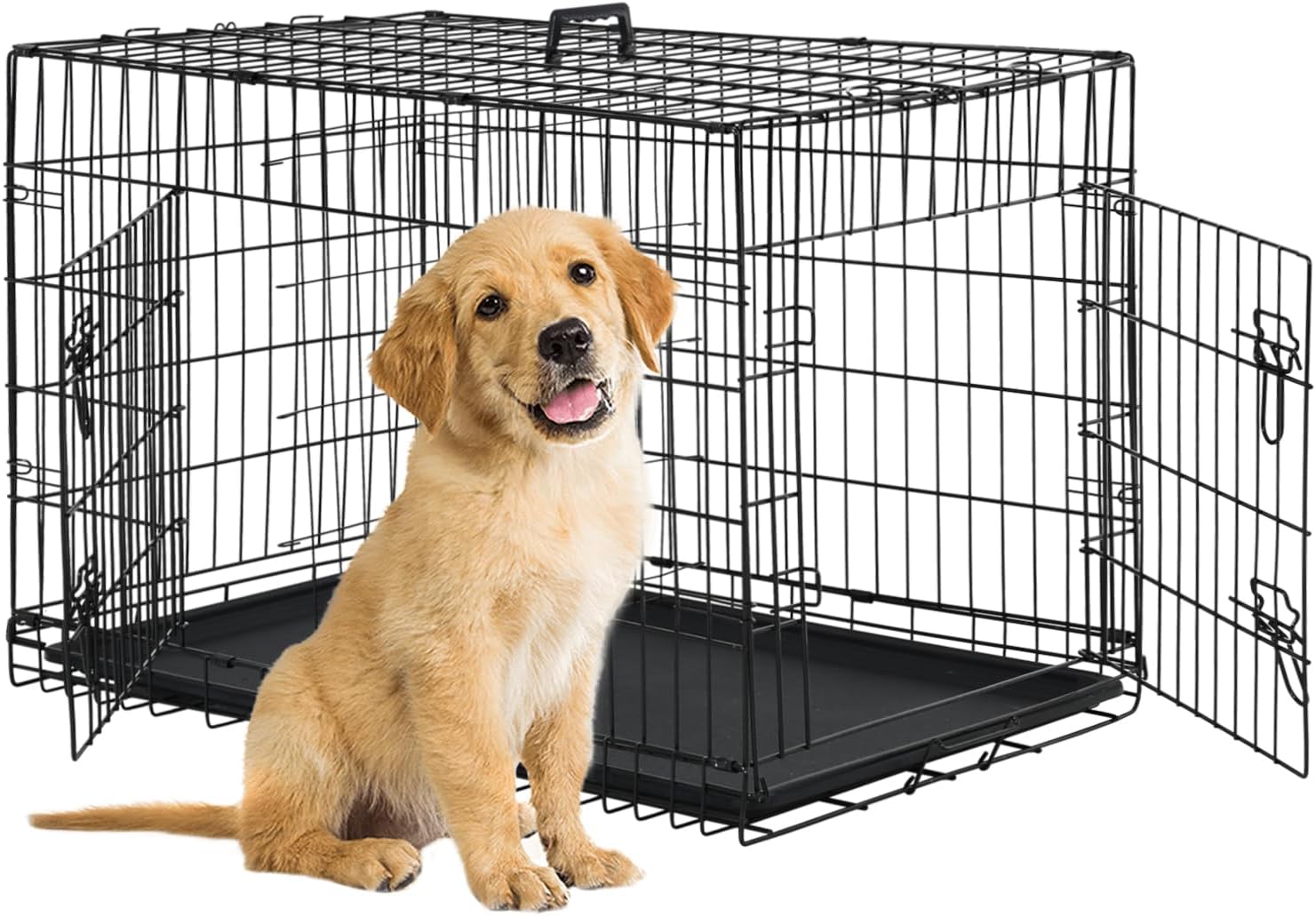 BestPet | Dog Crate | 48" | Black | Foldable Metal Kennel with Double Doors