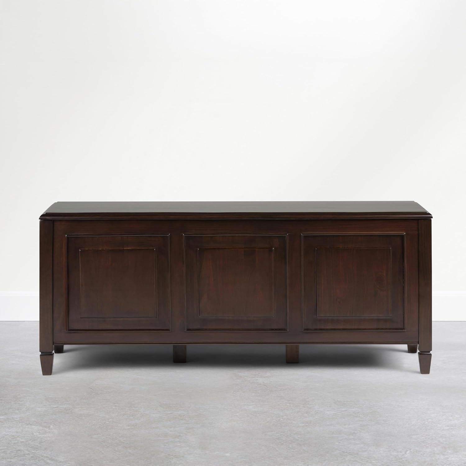 SIMPLIHOME Harvey 47" Wide Solid Mango Wood Bench in Natural | Traditional entryway bench in dark chestnut brown with a lift-up lid and 3 hidden compartments; shoe or hallway bench.